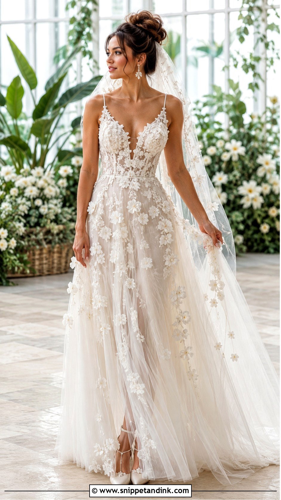 Floral Applique Mesh Wedding Dress - Snippet and Ink - 20 Mesh Wedding Dress Ideas