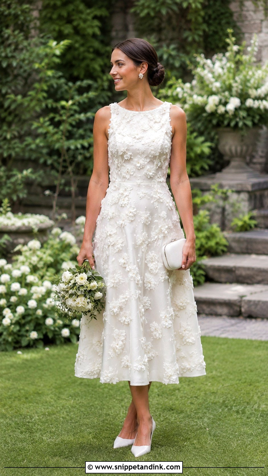 Floral Applique Midi Bride Dress - Snippet and Ink - 20 Midi Bride Dress Ideas