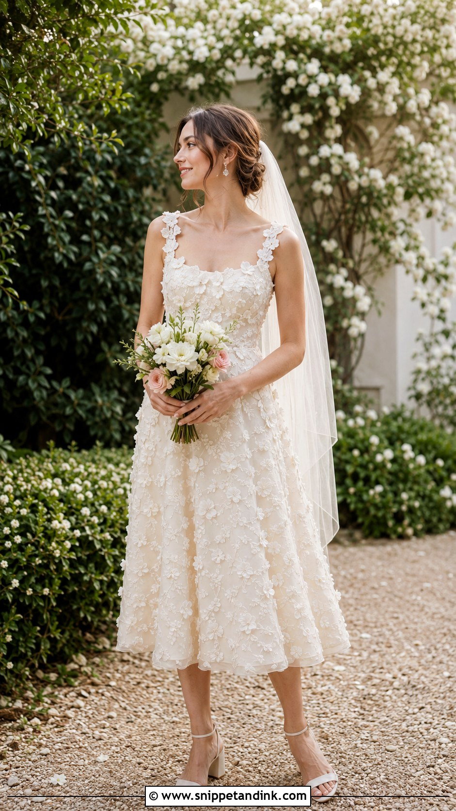 Floral Applique Midi Micro Wedding Dress - Snippet and Ink - 20 Micro Wedding Dress Ideas