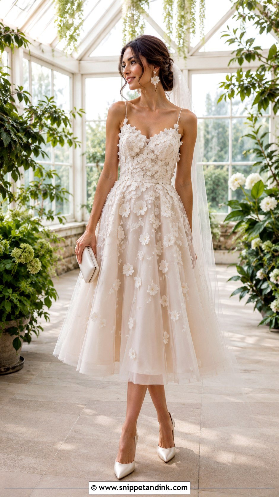 Floral Applique Midi Wedding Dress - Snippet and Ink - 20 Elegant Midi Wedding Dress Ideas