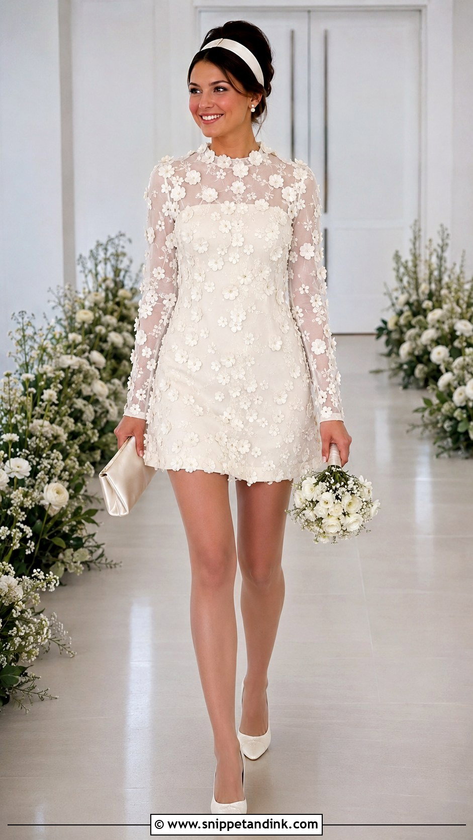 Floral Applique Mini 60s Wedding Dress - Snippet and Ink - 20 60s Wedding Dresses