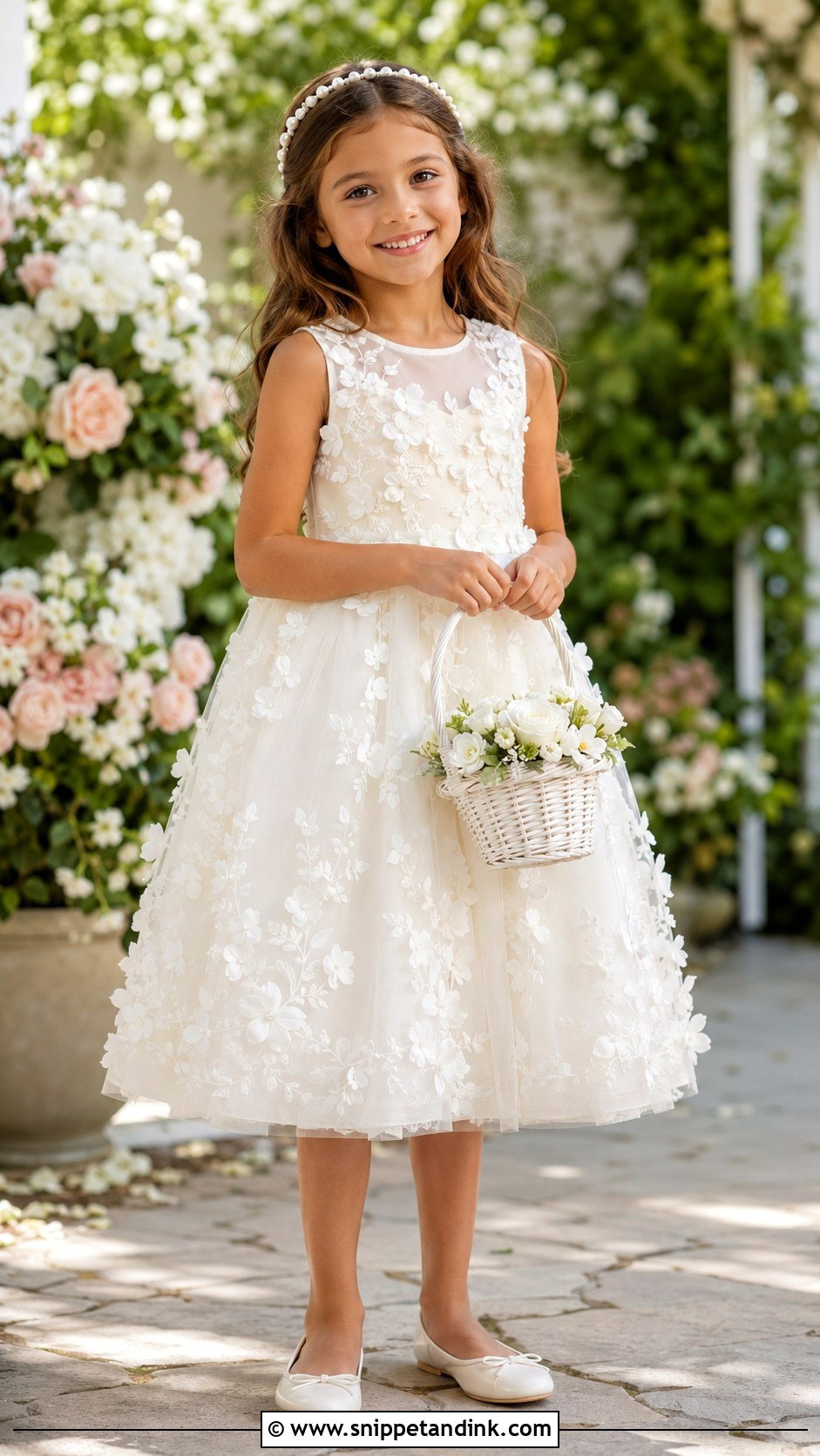 Floral Applique Mini Bride Dress With Pearl Headband - Snippet and Ink - 20 Mini Bride Dress Kids Ideas