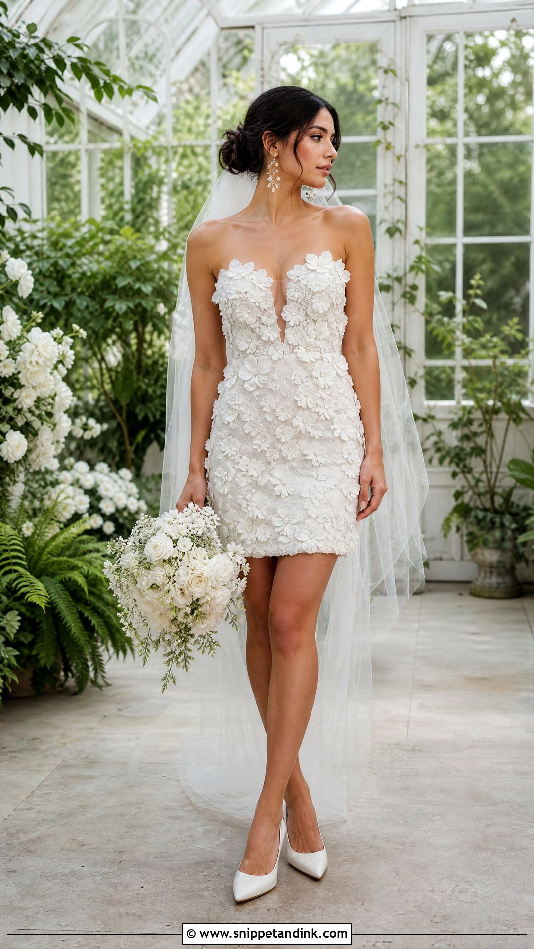 Floral Applique Mini Wedding Dress - Snippet and Ink - 20 Short Mini Wedding Dress Ideas
