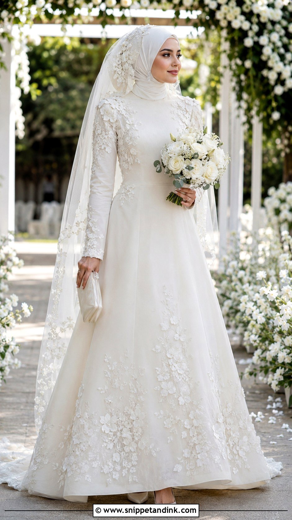 Floral Applique Muslimah Wedding Dress - Snippet and Ink - 20 Simple Muslimah Wedding Dress Ideas