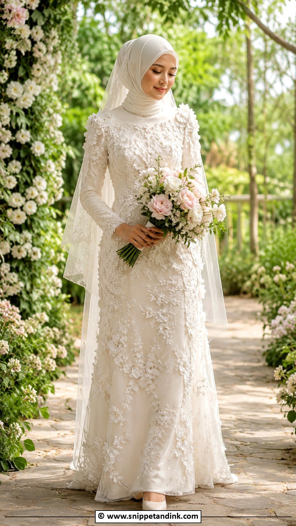 Floral Applique Muslimah Wedding Dress - Snippet and Ink - 30 Muslimah Wedding Dress Ideas