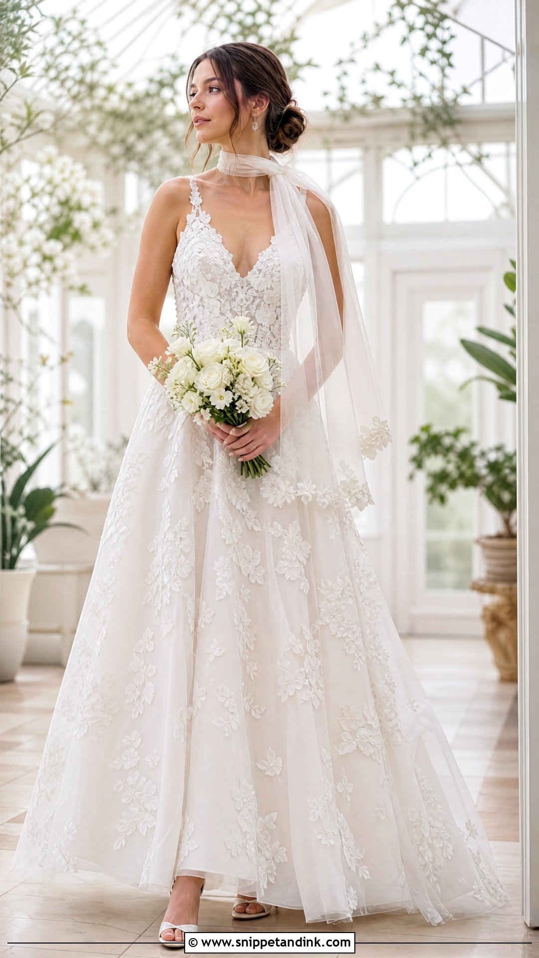 Floral Applique Neck Scarf Wedding Dress - Snippet and Ink - 20 Neck Scarf Wedding Dresses