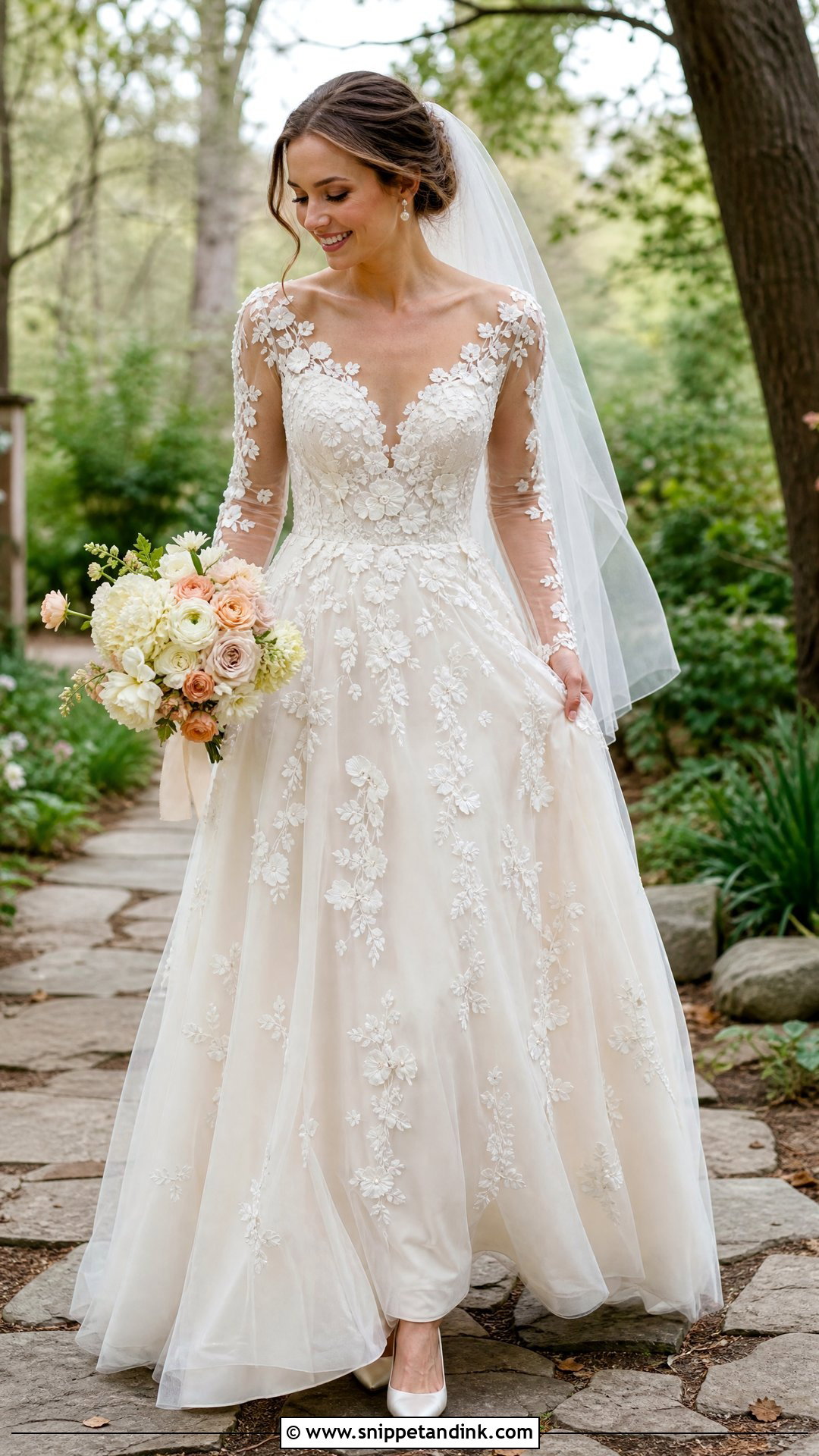 Floral Applique October Wedding Dress - Snippet and Ink - 20 October Bride Ideas