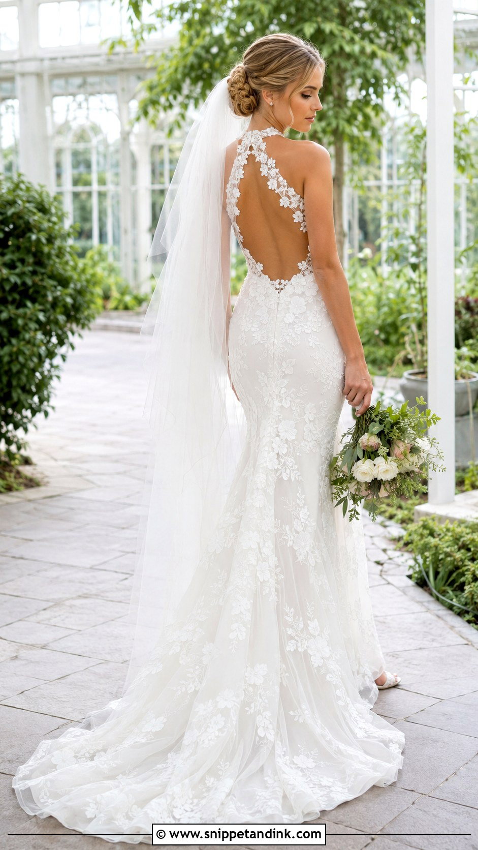 Floral Applique Open Back Halter Wedding Dress - Snippet and Ink - 20 David’s Bridal Wedding Dresses