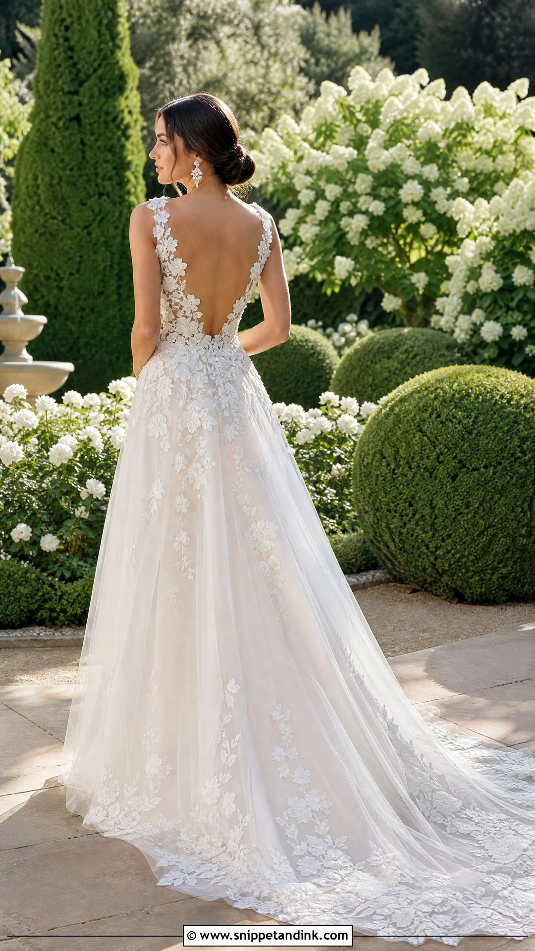 Floral Applique Open Back Wedding Dress - Snippet and Ink - 20 Wedding Dresses Back Detail