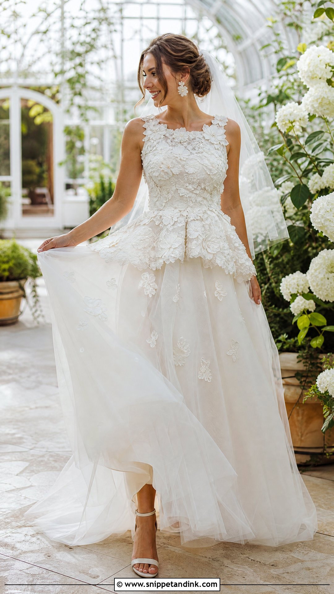Floral Applique Peplum Wedding Dress - Snippet and Ink - 20 Peplum Wedding Dress Ideas