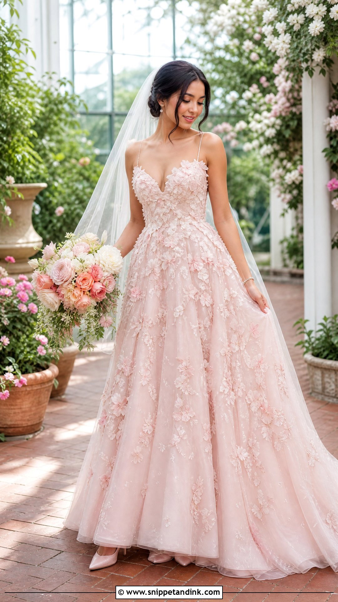 Floral Applique Pink Bridal Gown - Snippet and Ink - 20 Pink Bridal Gown Ideas