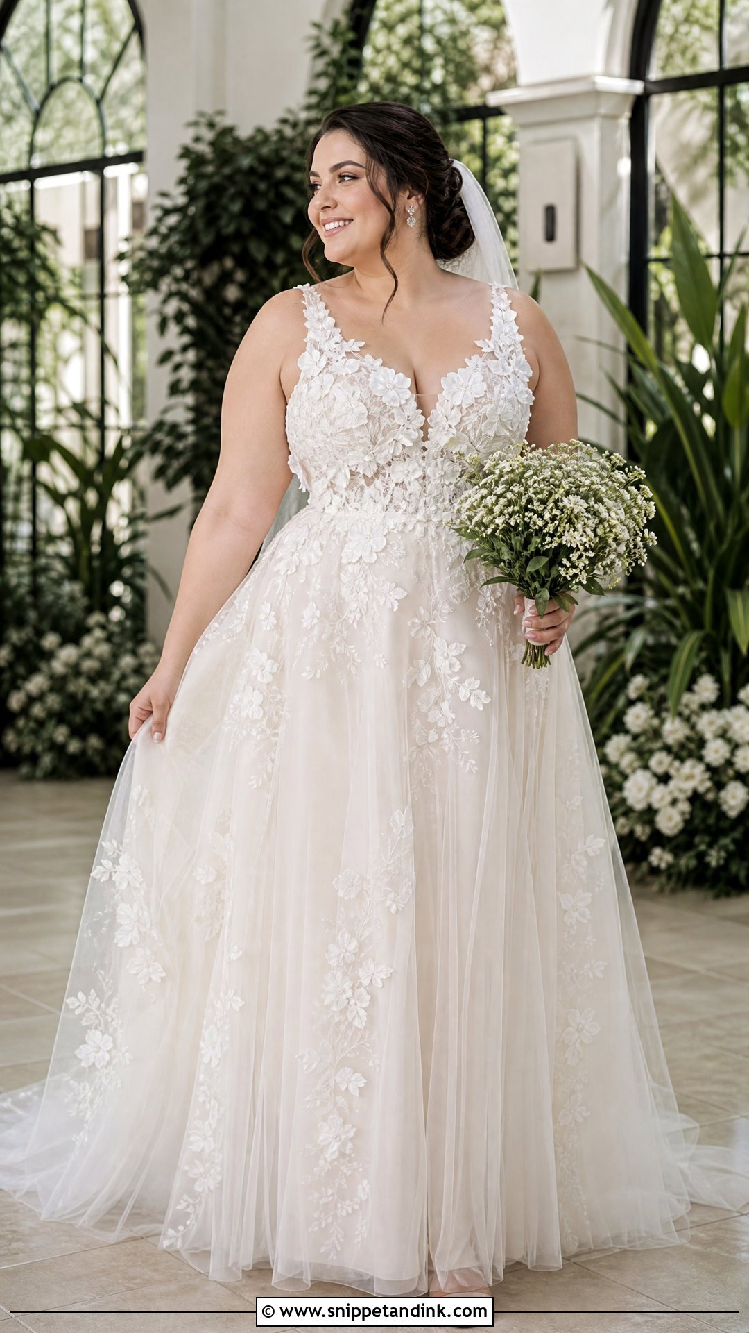 Floral Applique Plus Size Wedding Dress - Snippet and Ink - 20 Plus Sized Wedding Dress Ideas