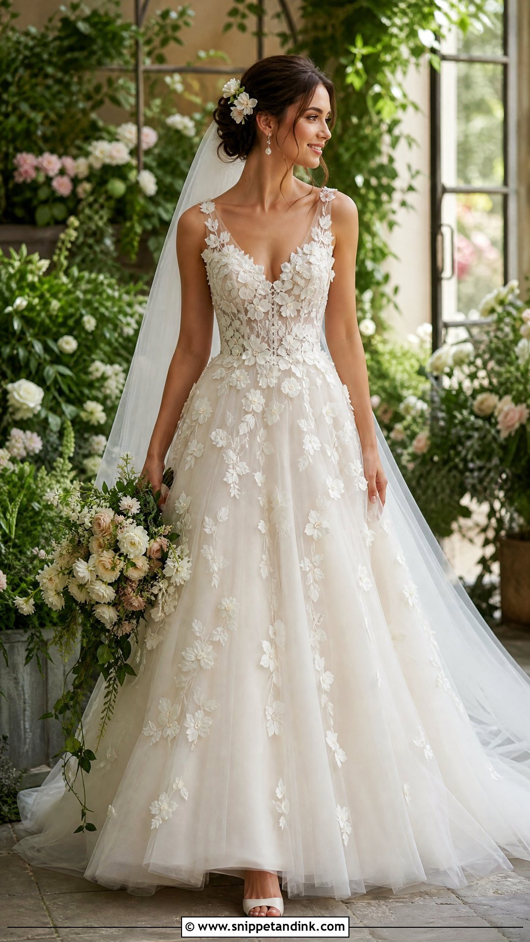 Floral Applique Princess Ball Gown Wedding Dress - Snippet and Ink - 20 Princess Wedding Dresses Ball Gown Fairytale
