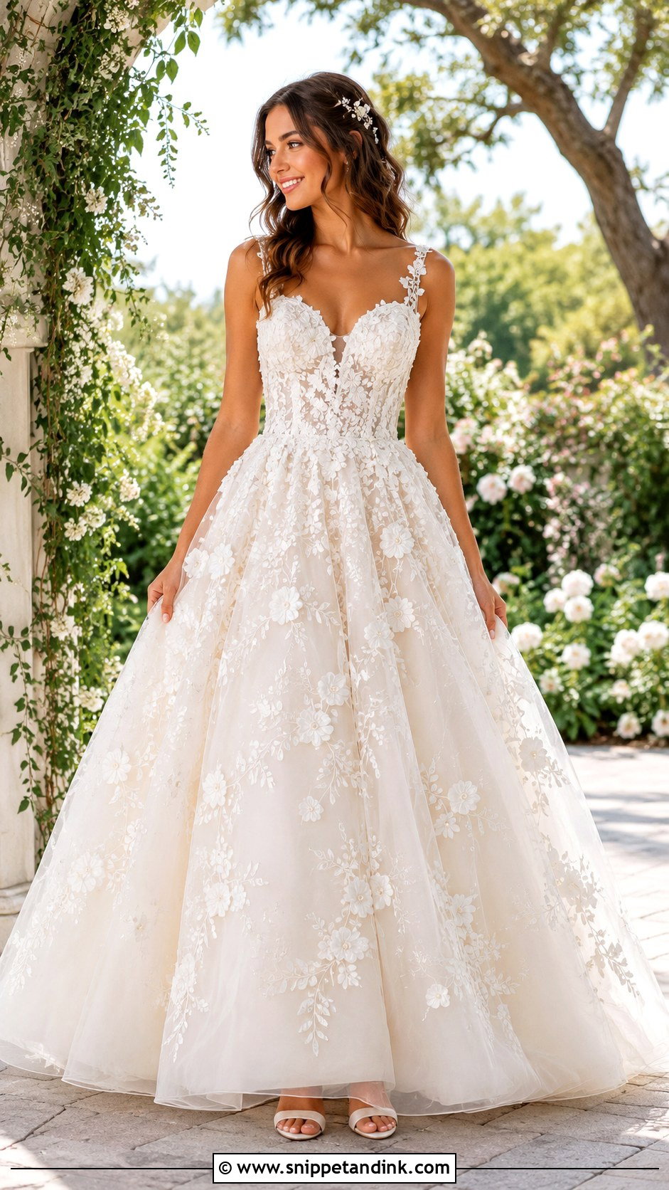 Floral Applique Princess Ballgown Wedding Dress - Snippet and Ink - 25 Princess Ballgown Wedding Dresses