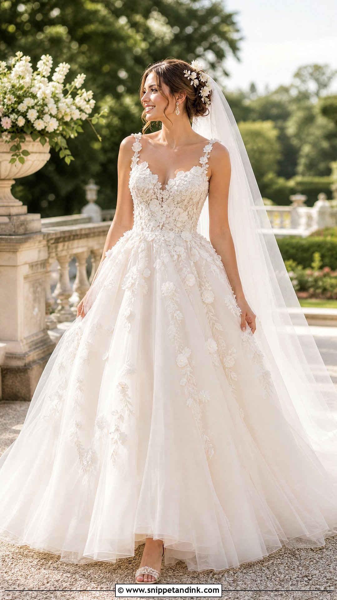 Floral Applique Princess Wedding Dress - Snippet and Ink - 20 Princess Style Wedding Dress Ideas
