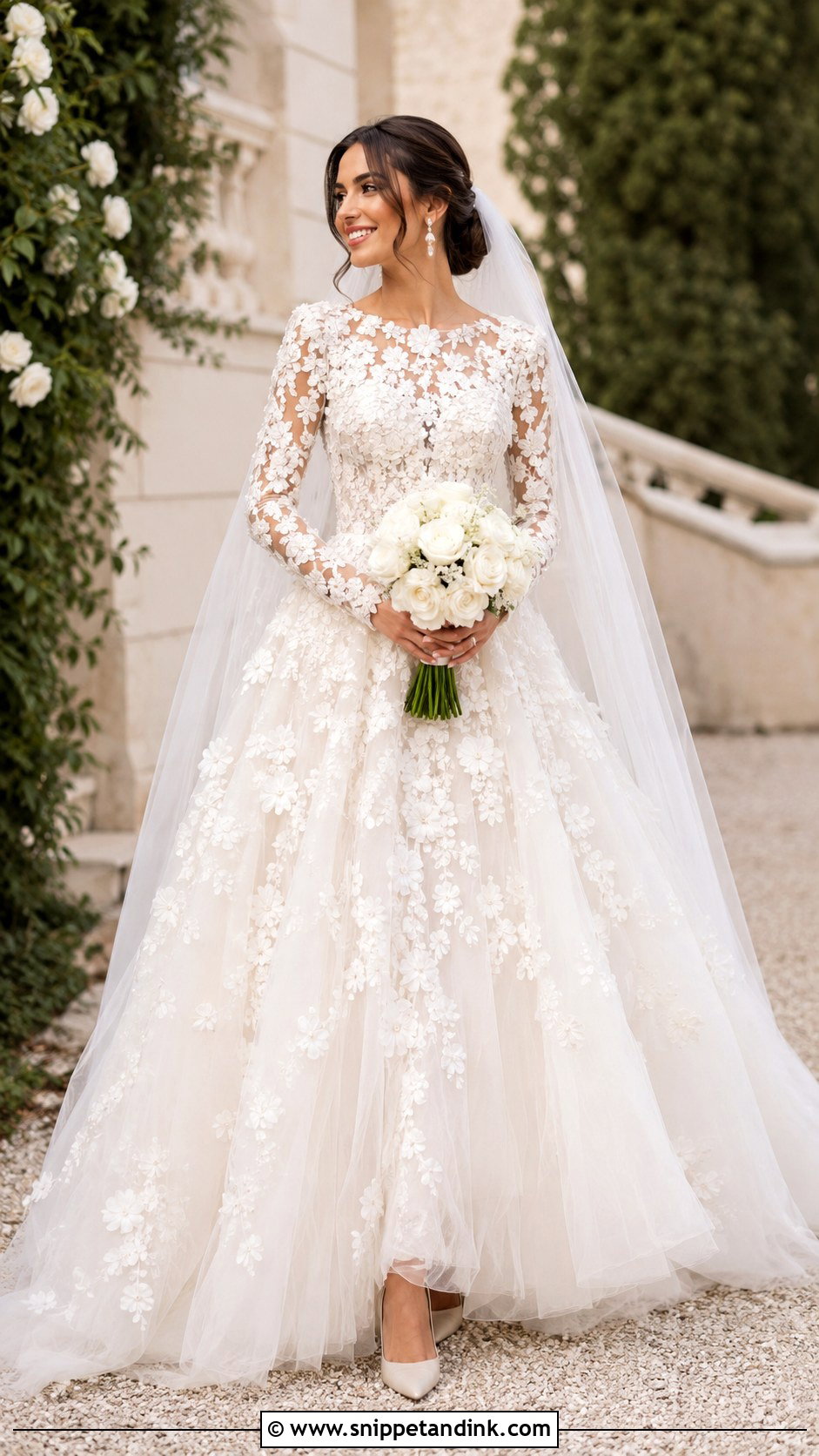 Floral Applique Princess Wedding Dress - Snippet and Ink - 20 Long Sleeve Princess Wedding Dress Ideas