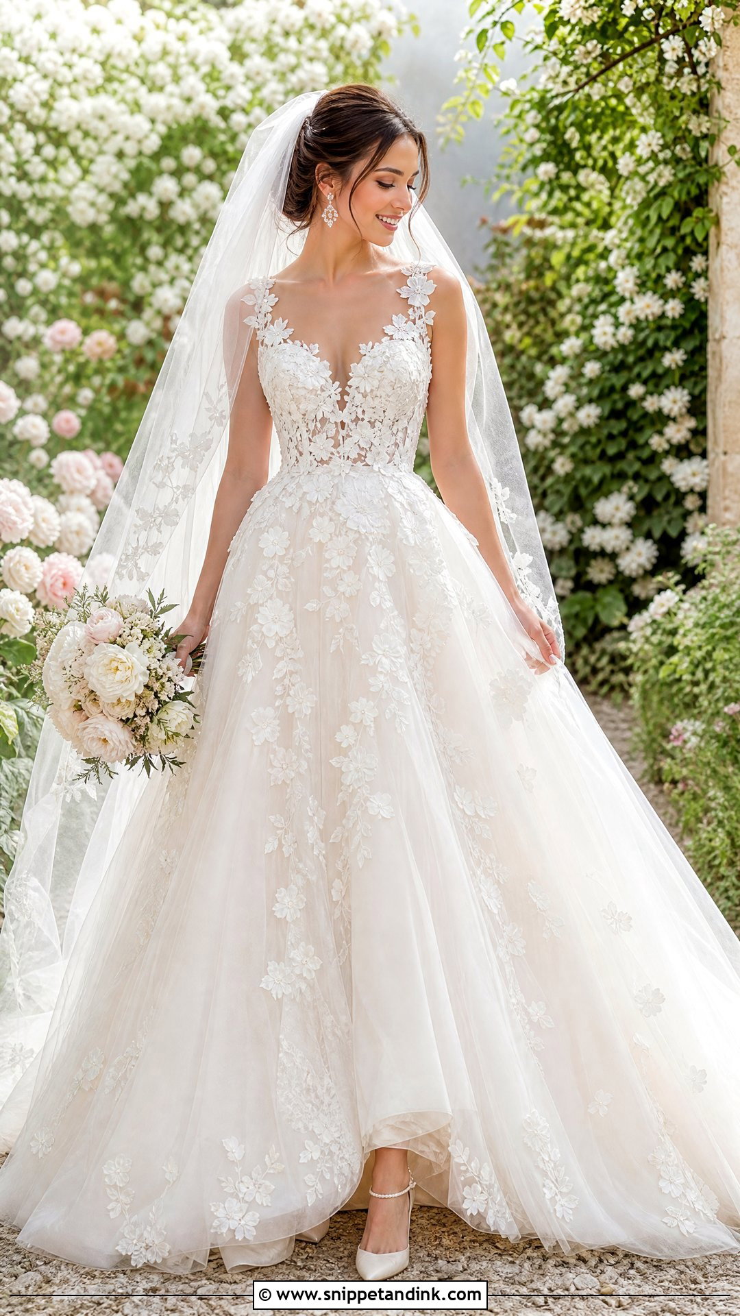Floral Applique Princess Wedding Gown - Snippet and Ink - 25 Princess Wedding Gown Ideas