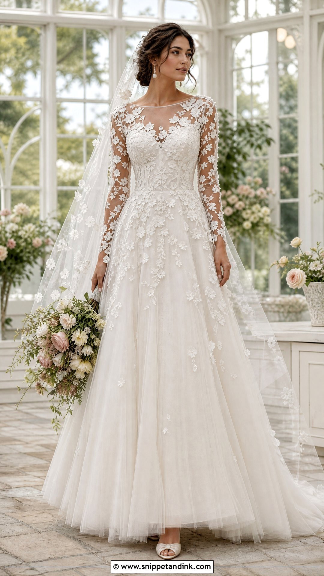 Floral Applique Sabrina Wedding Dress - Snippet and Ink - 20 Sabrina Wedding Dress Ideas