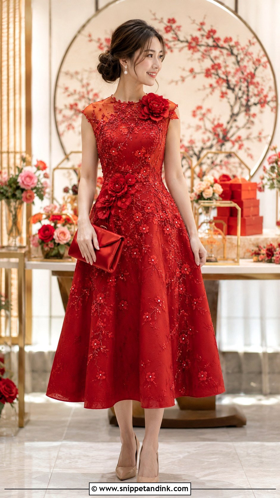 Floral Applique Sangjit Dress - Snippet and Ink - 20 Modern Sangjit Dress Ideas