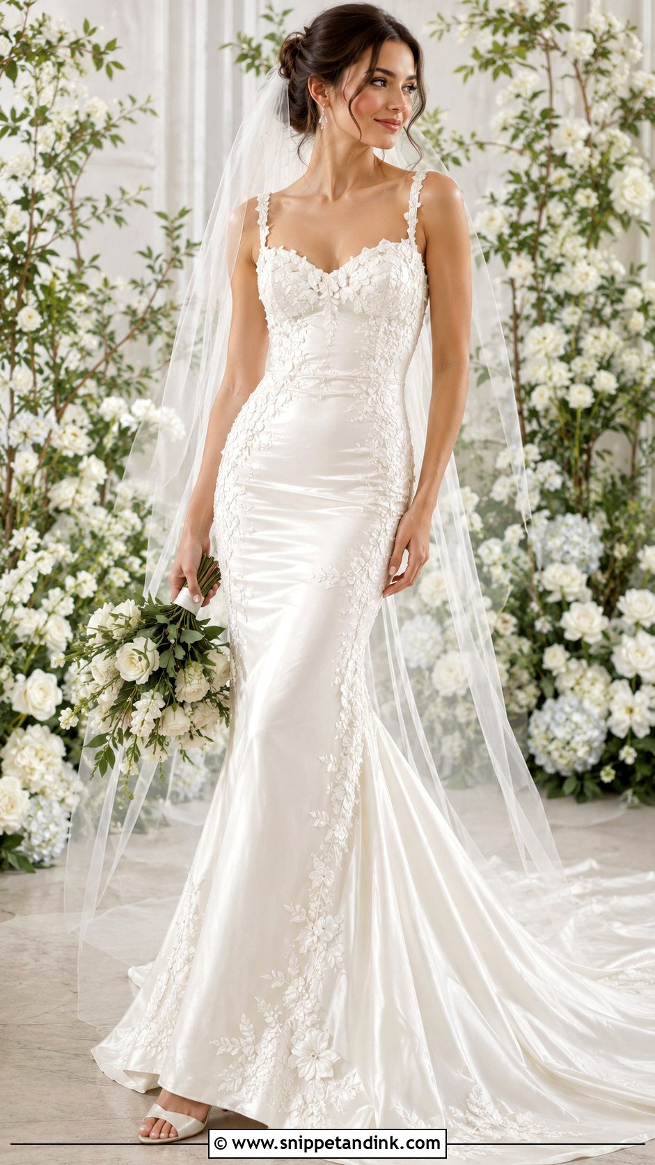 Floral Applique Satin Mermaid Wedding Dress - Snippet and Ink - 25 Satin Mermaid Wedding Dress Ideas