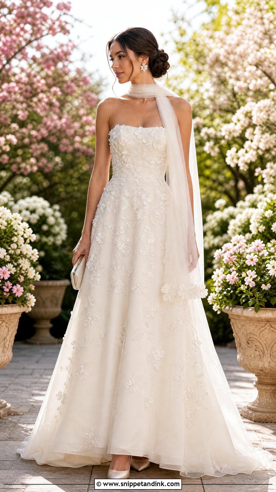 Floral Applique Scarf Wedding Dress - Snippet and Ink - 20 Scarf Wedding Dresses