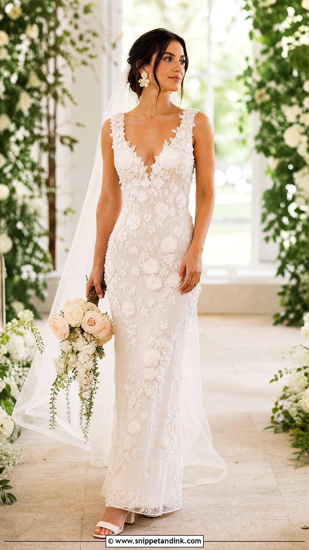 Floral Applique Sheath Wedding Gown - Snippet and Ink - 20 Sheath Wedding Gown Ideas