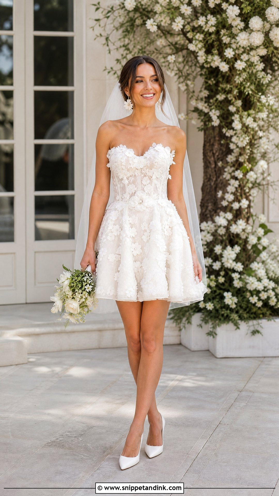 Floral Applique Short Corset Wedding Dress - Snippet and Ink - 20 Short Corset Wedding Dress Ideas