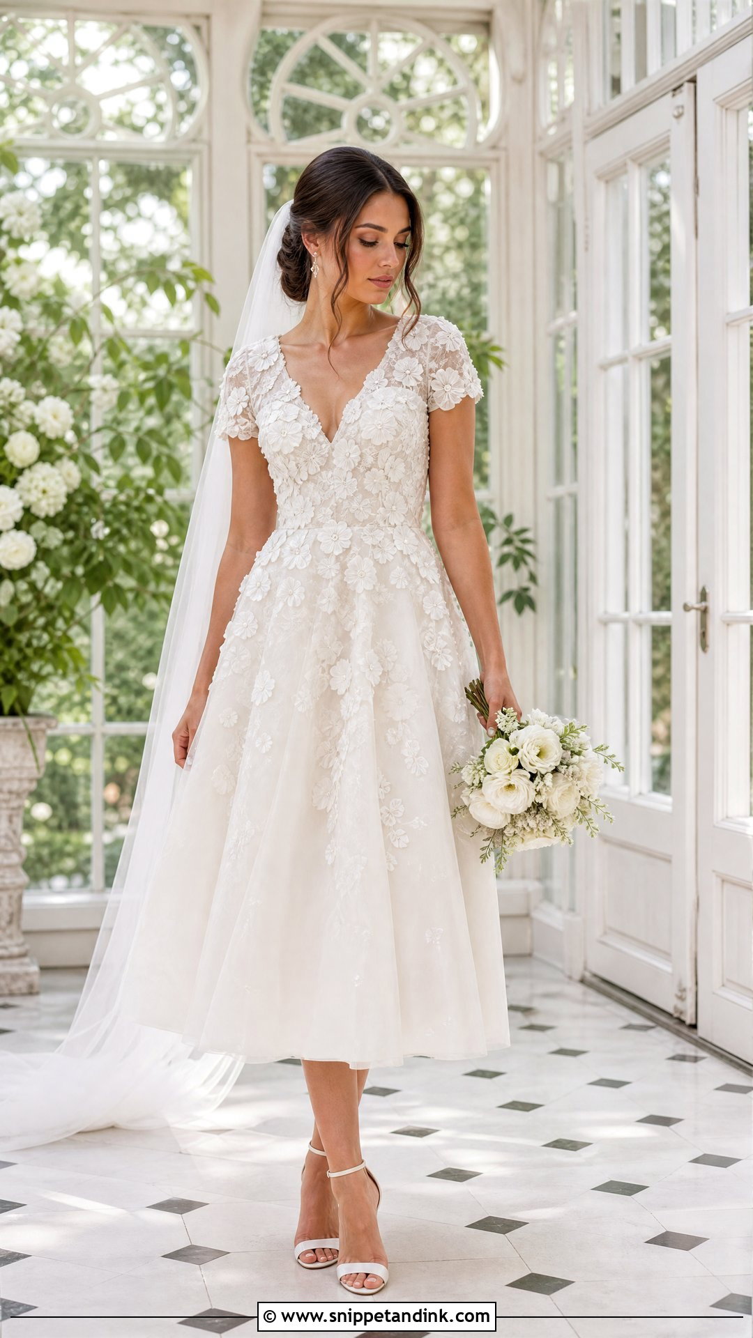 Floral Applique Short Sleeve Wedding Dress - Snippet and Ink - 20 Wedding Dresses with Short Sleeves