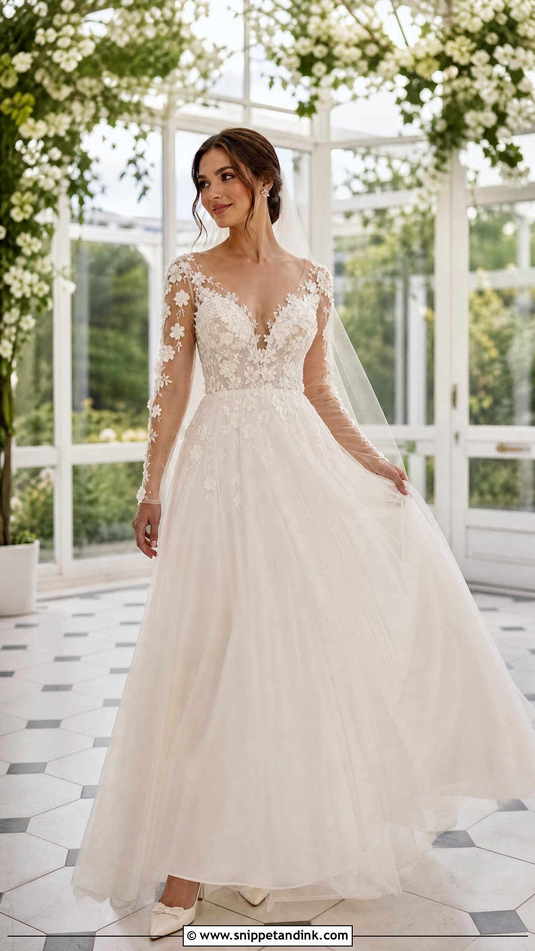 Floral Applique Sleeve Wedding Dress - Snippet and Ink - 20 Unique Wedding Dresses with Sleeves