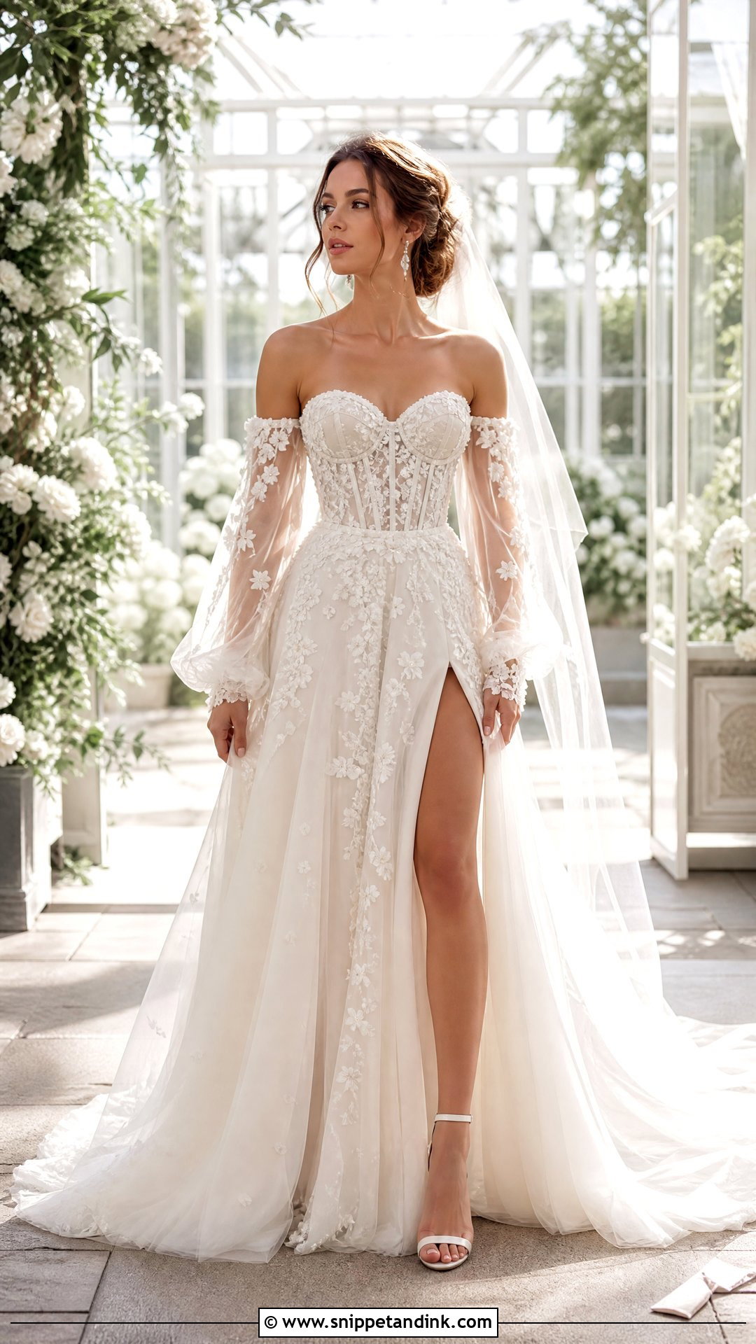 Floral Applique Sleeves With Corset Wedding Dress - Snippet and Ink - 20 Wedding Sleeves Detachable