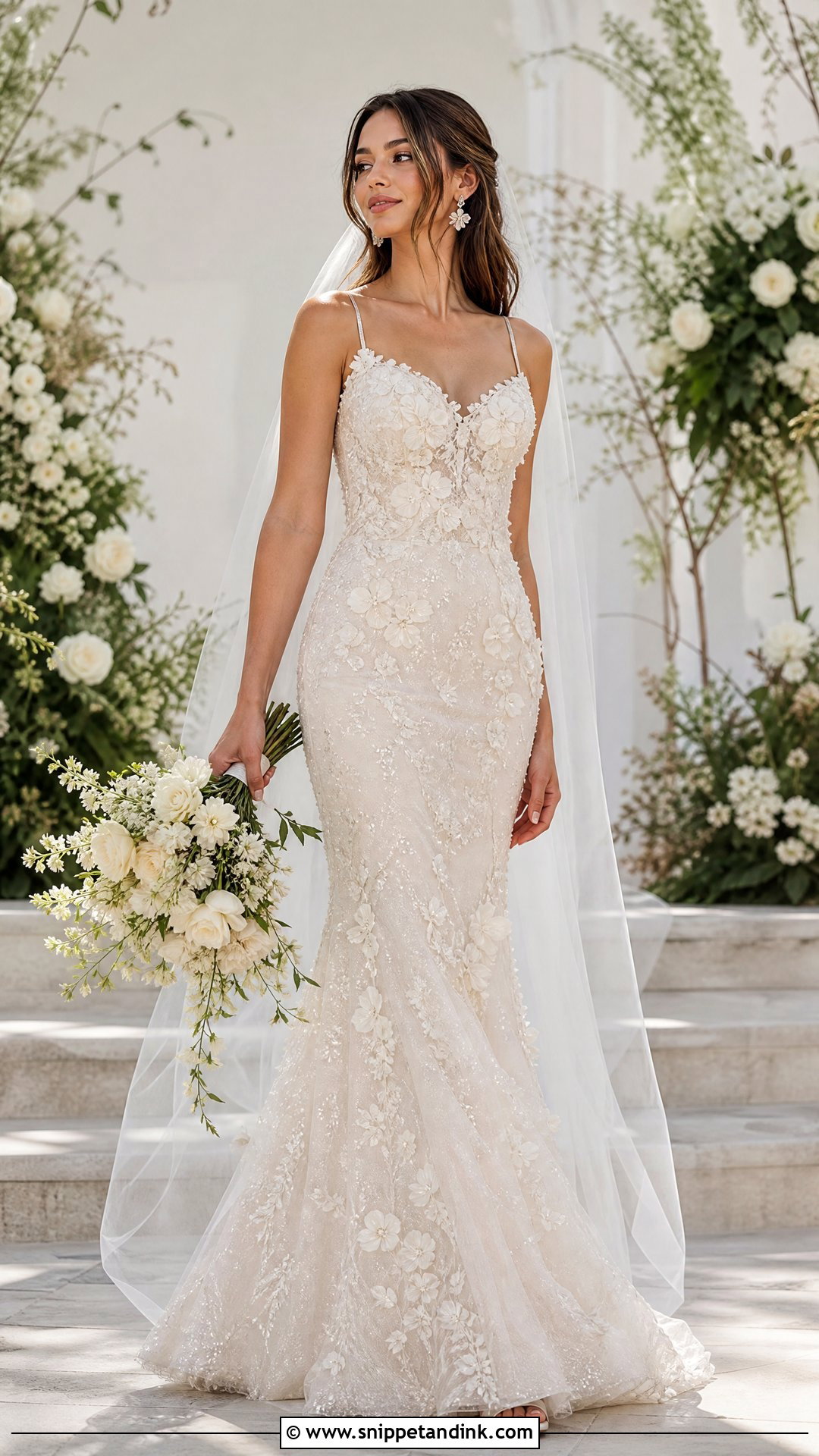 Floral Applique Sparkly Mermaid Wedding Dress - Snippet and Ink - 20 Sparkly Wedding Dress Mermaid Ideas