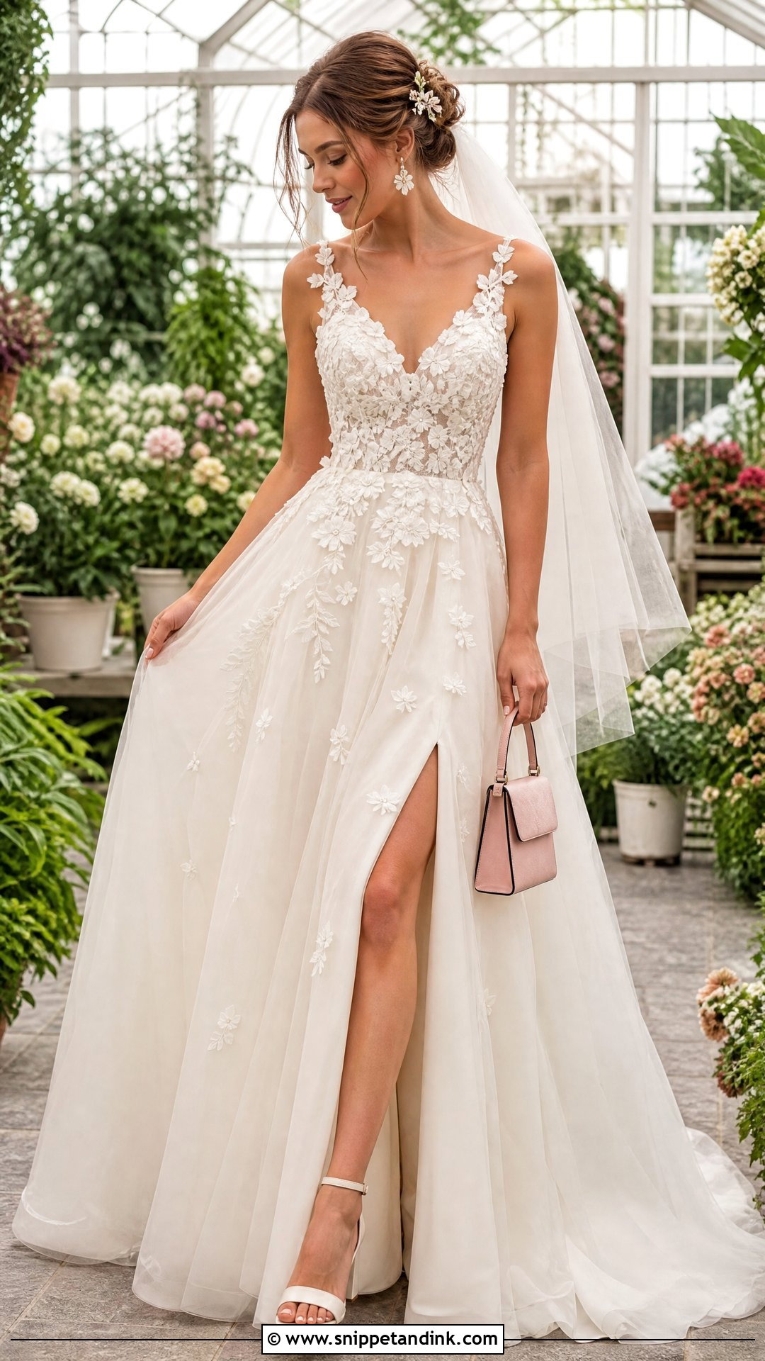 Floral Applique Split Wedding Dress - Snippet and Ink - 20 Split Wedding Dress Ideas