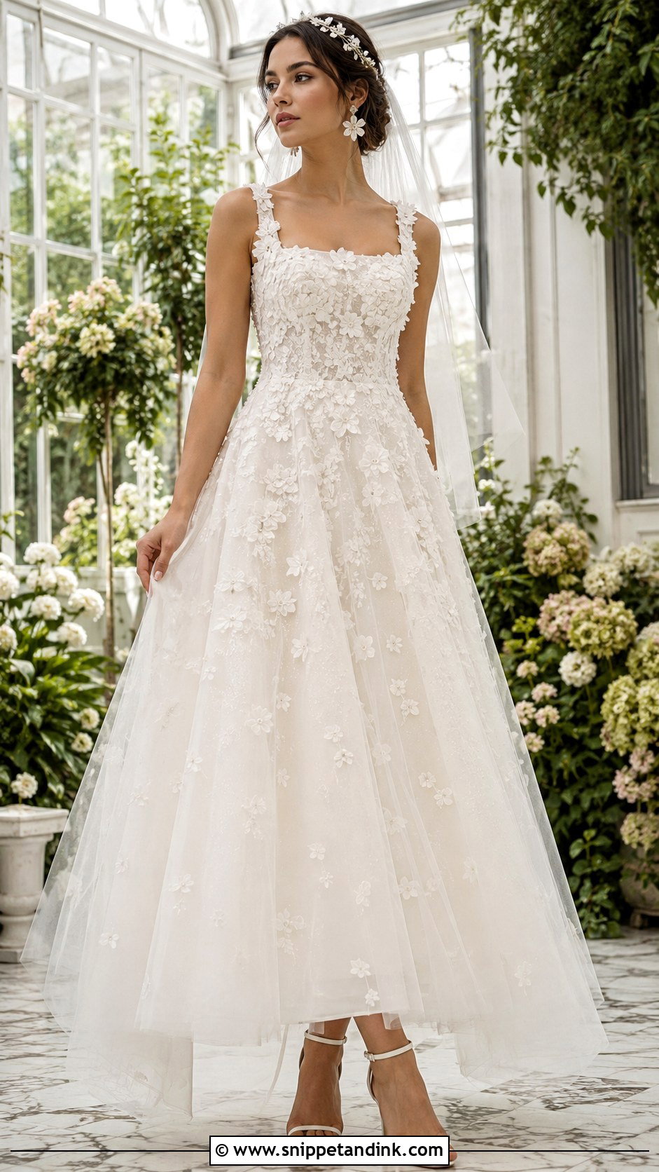 Floral Applique Square Neck A Line Wedding Dress - Snippet and Ink - 20 Square Neck a Line Wedding Dress Ideas