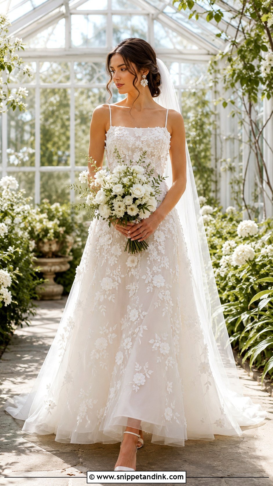 Floral Applique Straight Neckline Wedding Dress - Snippet and Ink - 20 Straight Neckline Wedding Dress Ideas