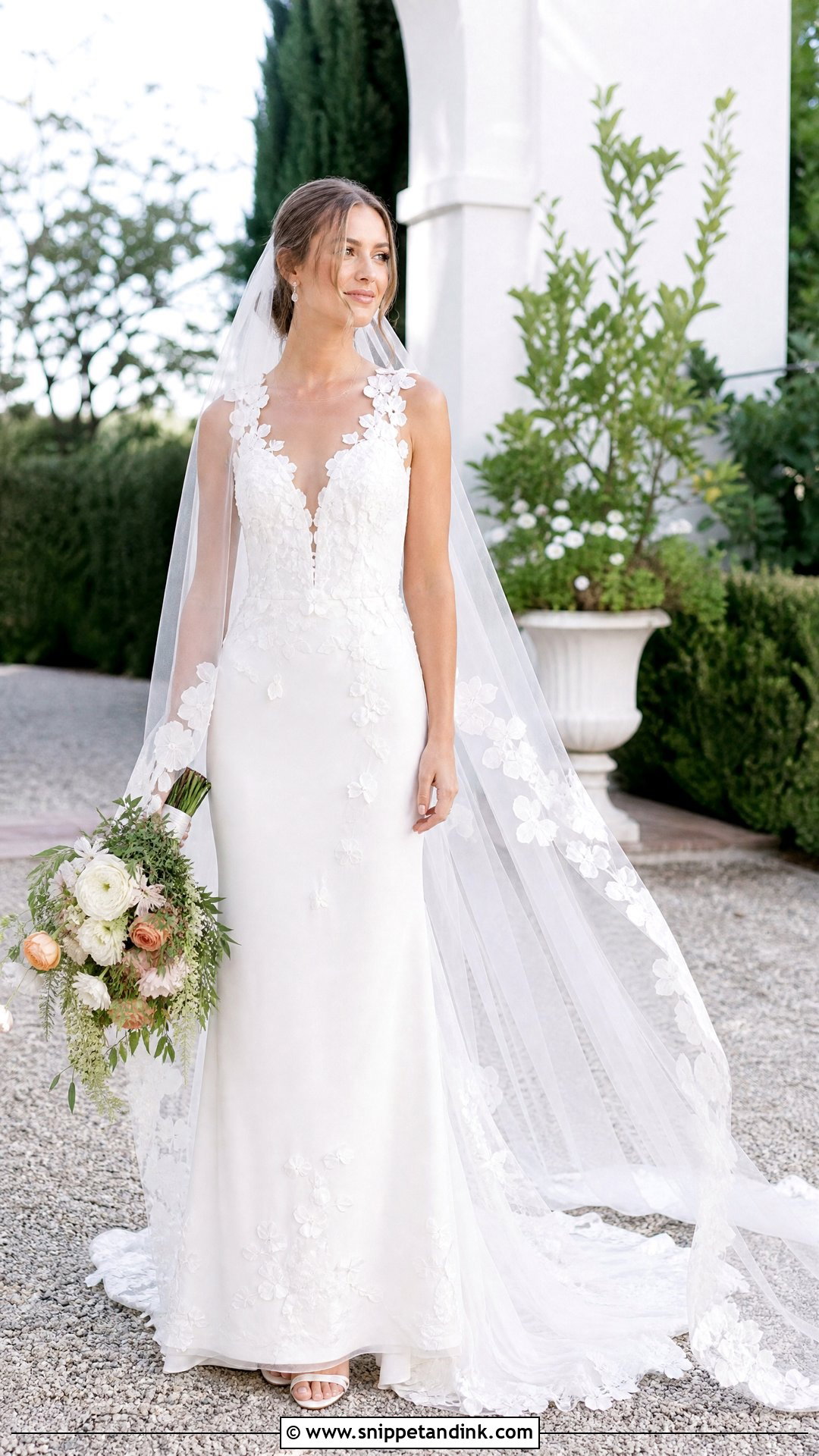 Floral Applique Straight Wedding Dress - Snippet and Ink - 20 Straight Wedding Dresses