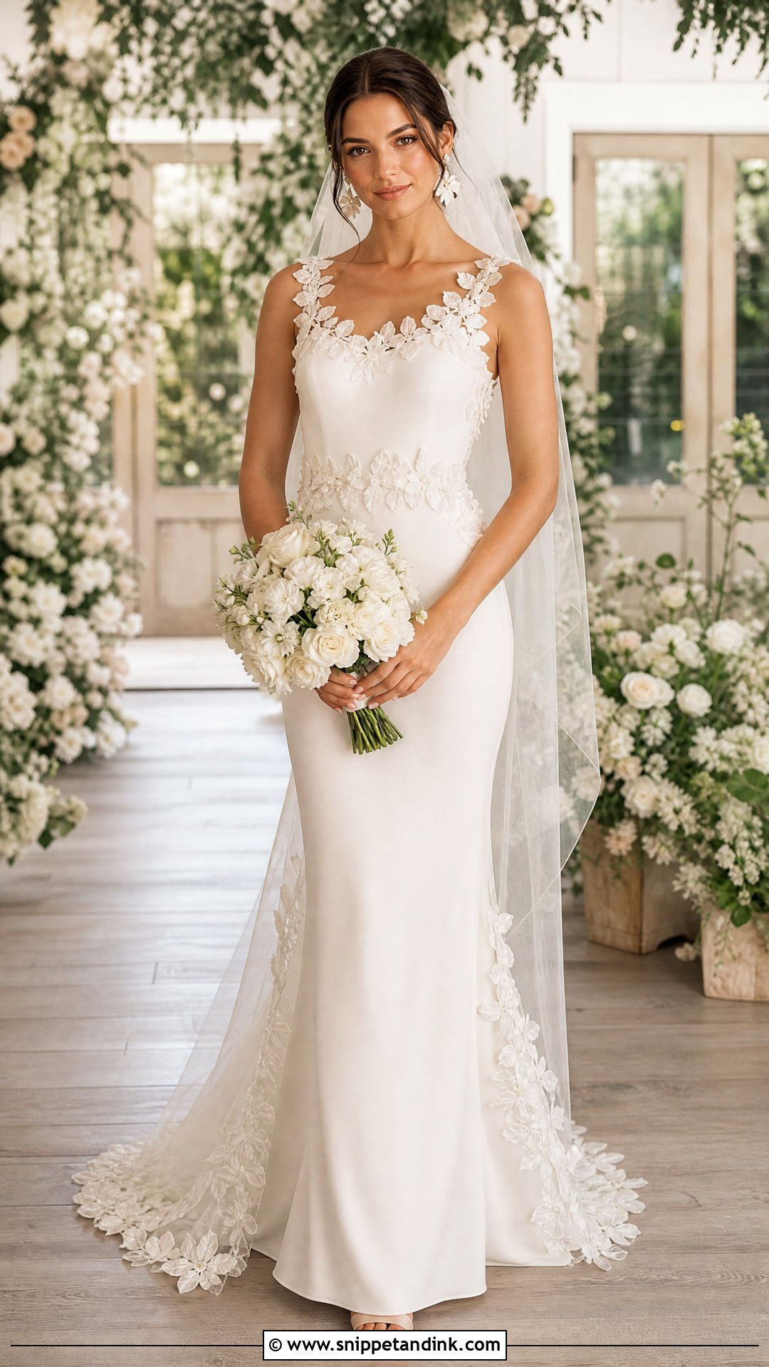 Floral Applique Straight Wedding Gown - Snippet and Ink - 20 Straight Wedding Gown Ideas