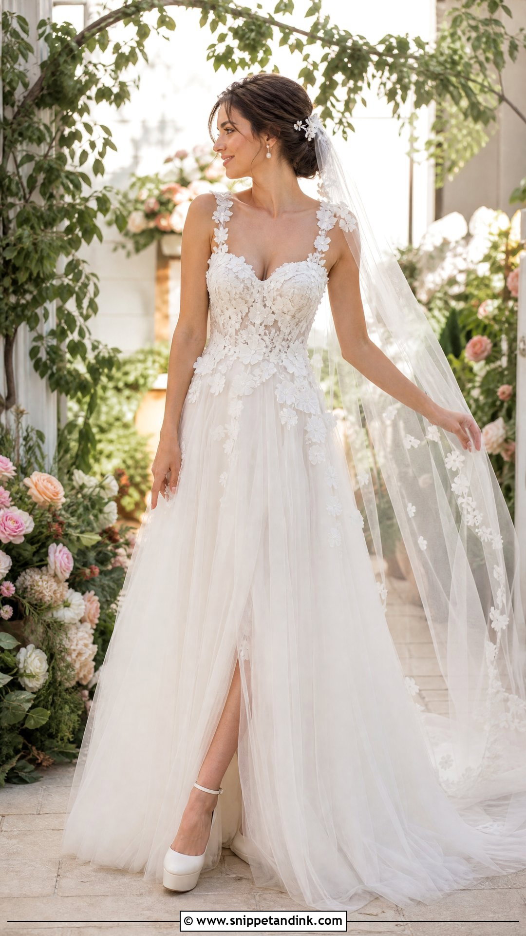 Floral Applique Strap Wedding Dress - Snippet and Ink - 20 Wedding Dress Straps Ideas