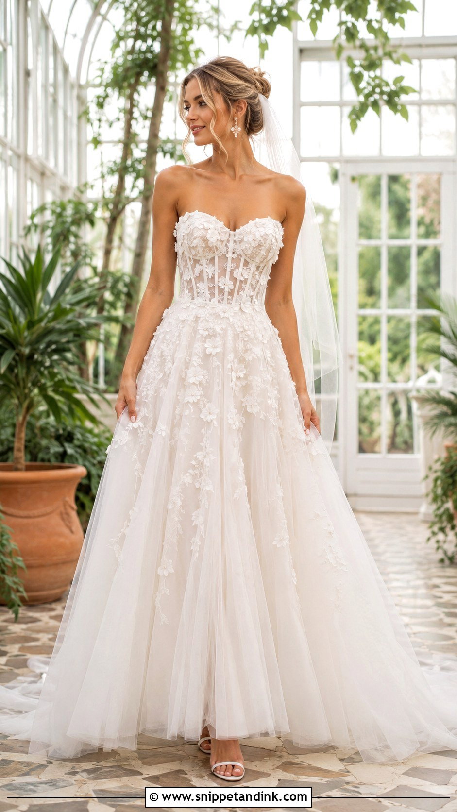 Floral Applique Strapless Corset Wedding Dress - Snippet and Ink - 20 Strapless Corset Wedding Dress Ideas