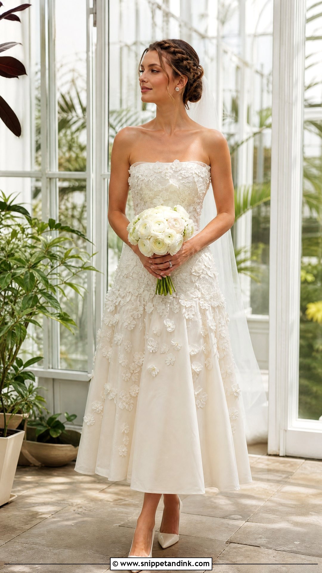 Floral Applique Strapless Drop Waist Wedding Dress - Snippet and Ink - 20 Strapless Drop Waist Wedding Dress Ideas