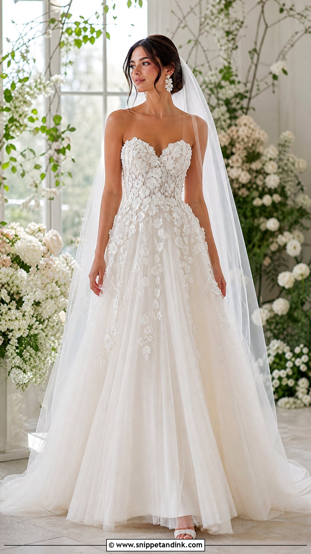 Floral Applique Strapless Sweetheart Wedding Dress - Snippet and Ink - 20 Strapless Sweetheart Wedding Dress Ideas