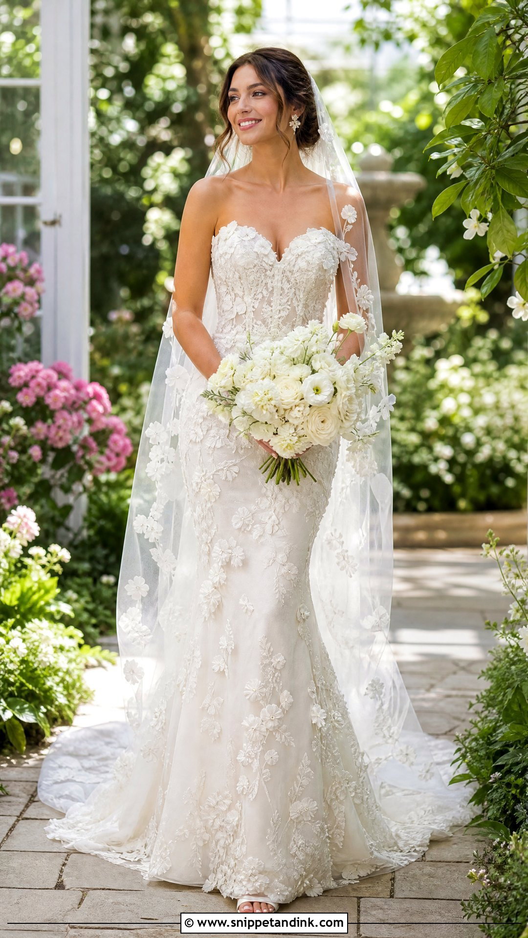 Floral Applique Sweetheart Mermaid Wedding Dress - Snippet and Ink - 20 Sweetheart Mermaid Wedding Dress Ideas