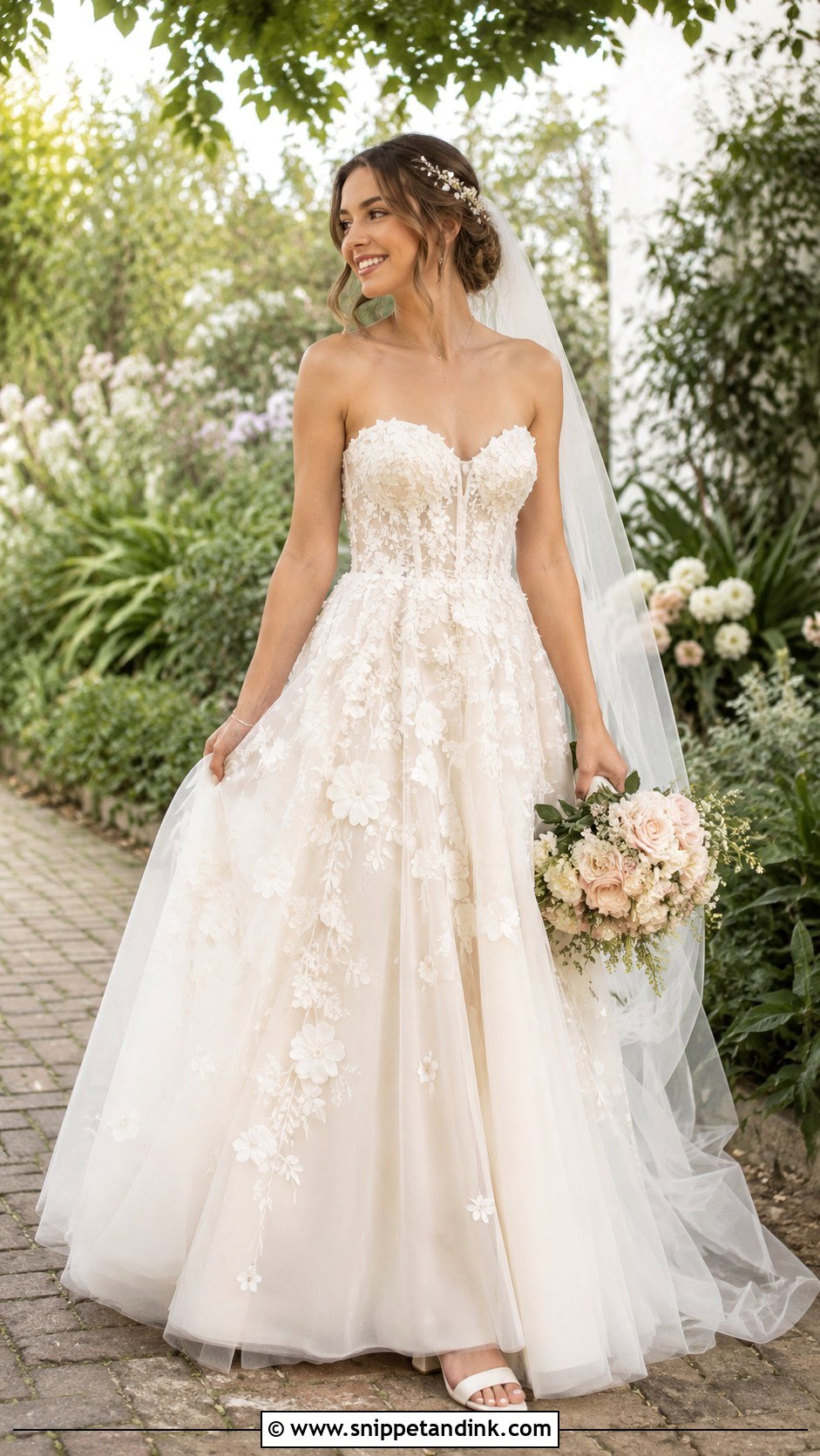 Floral Applique Sweetheart Neckline Wedding Dress - Snippet and Ink - 20 Wedding Dresses Sweetheart Neckline