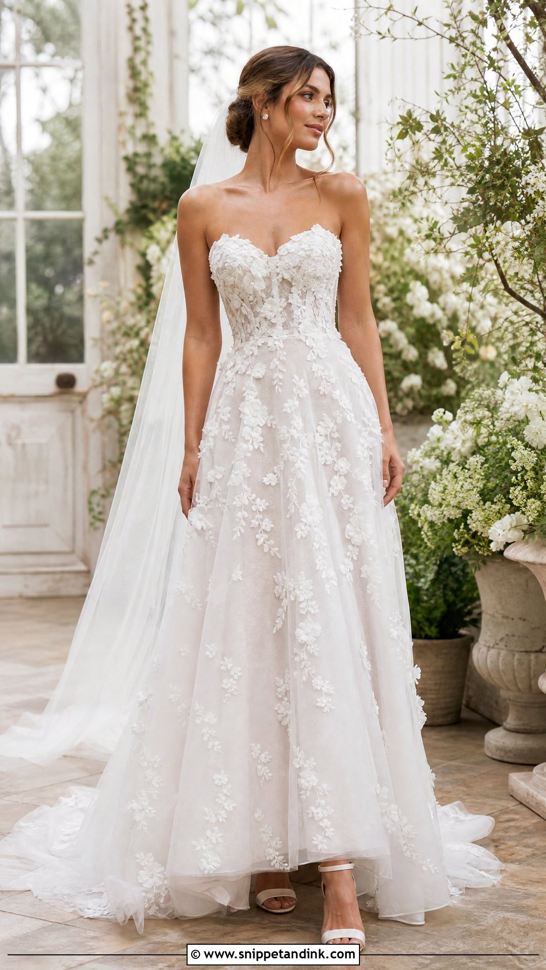Floral Applique Sweetheart Wedding Dress - Snippet and Ink - 20 Sweetheart Neck Wedding Dress Ideas