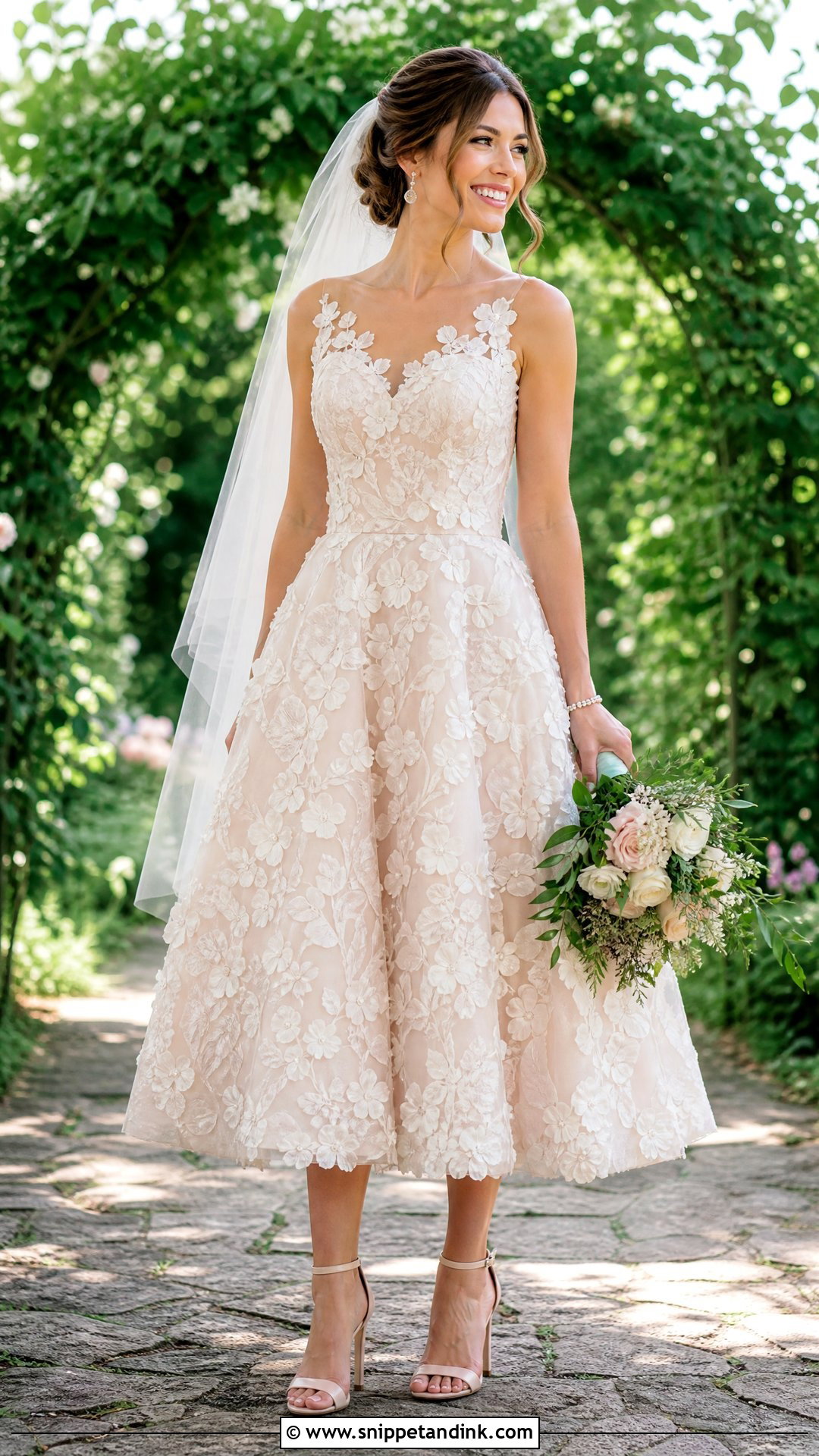 Floral Applique Tea Length Wedding Dress - Snippet and Ink - 20 Tea Length Wedding Dresses