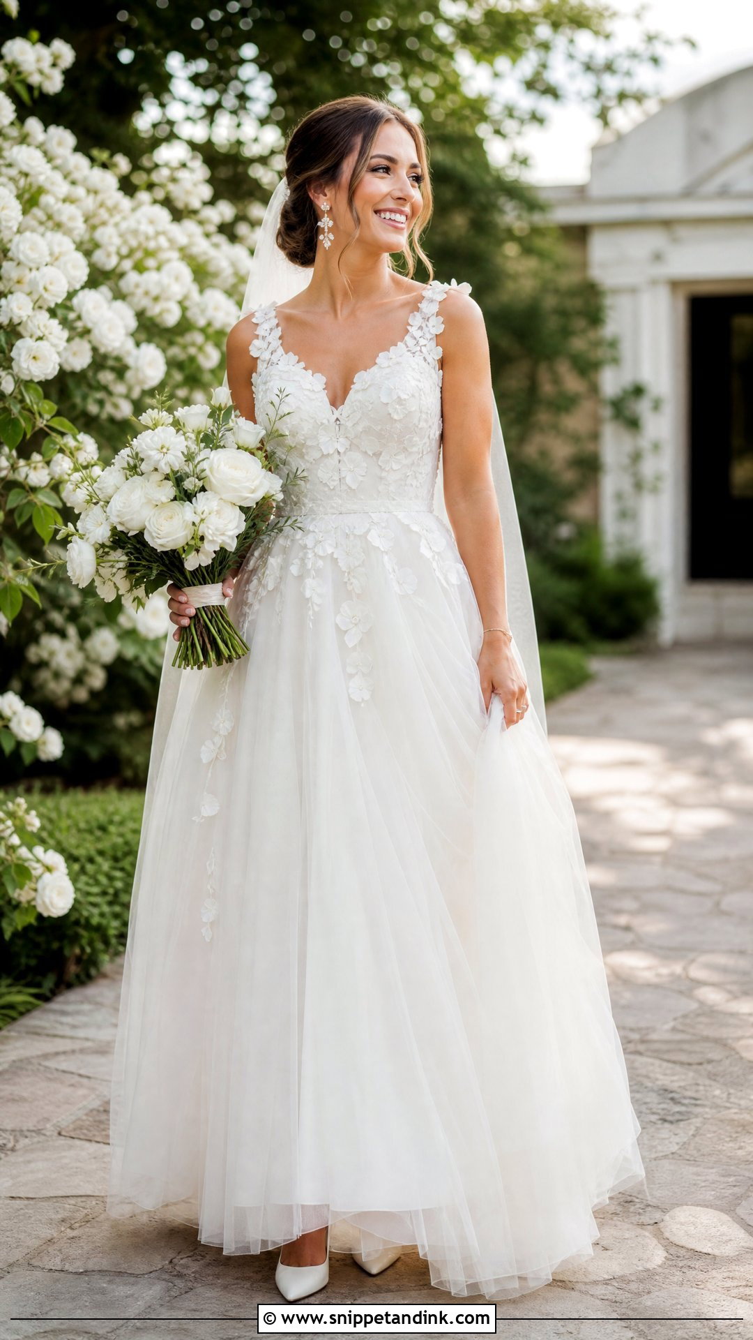 Floral Applique Thick Strap Wedding Dress - Snippet and Ink - 20 Thick Strap Wedding Dress Ideas