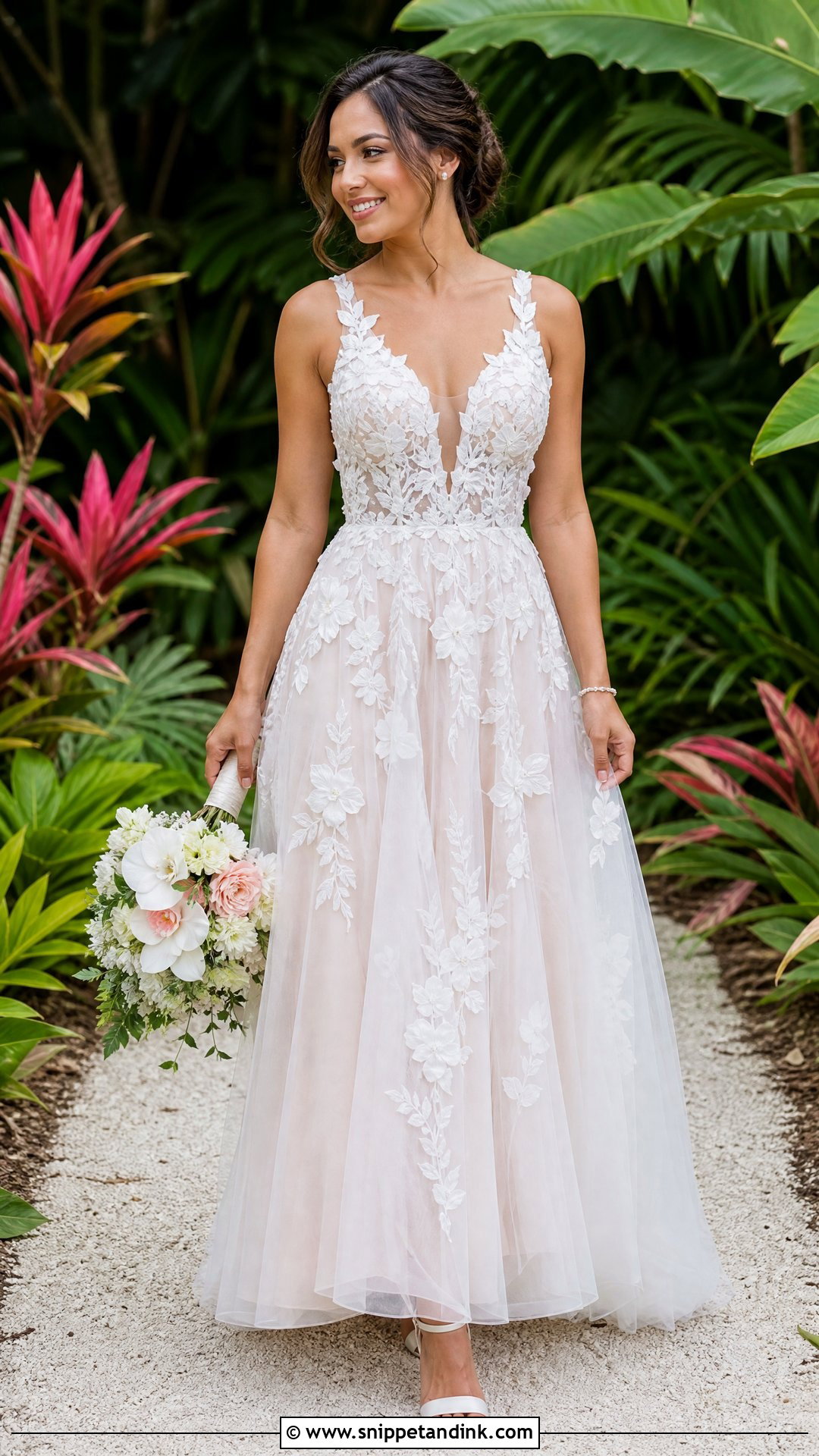 Floral Applique Tropical Wedding Dress - Snippet and Ink - 20 Tropical Wedding Dresses