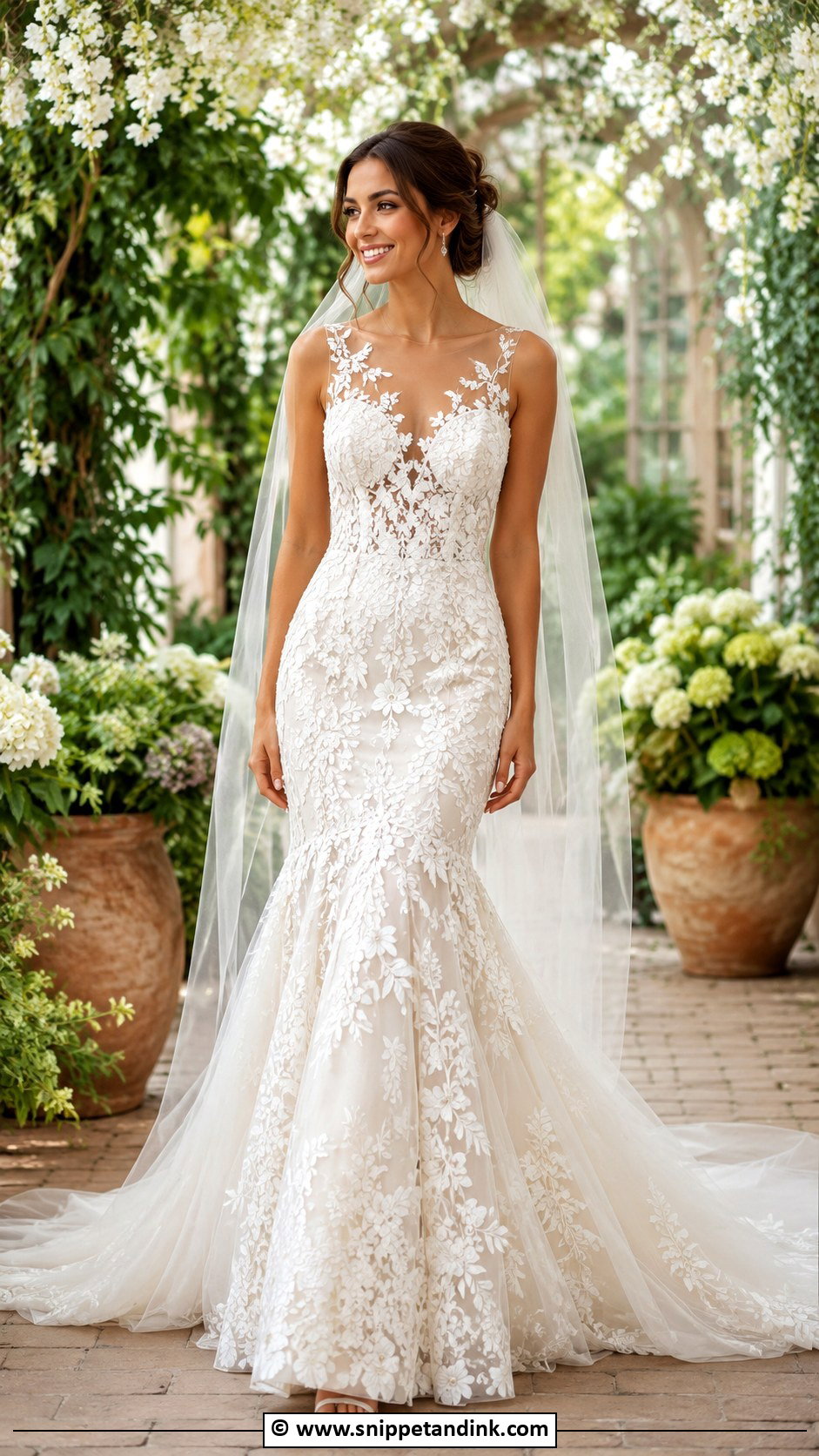 Floral Applique Trumpet Wedding Dress - Snippet and Ink - 30 Trumpet Wedding Dress Ideas