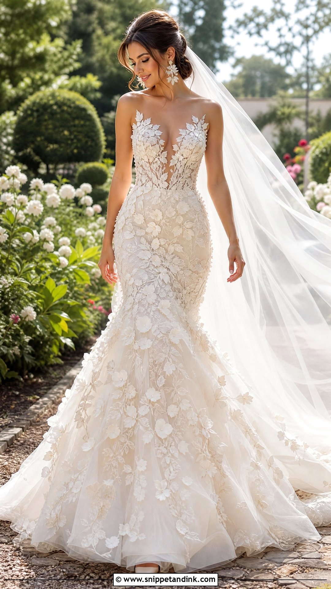 Floral Applique Trumpet Wedding Gown - Snippet and Ink - 20 Trumpet Wedding Gown Ideas