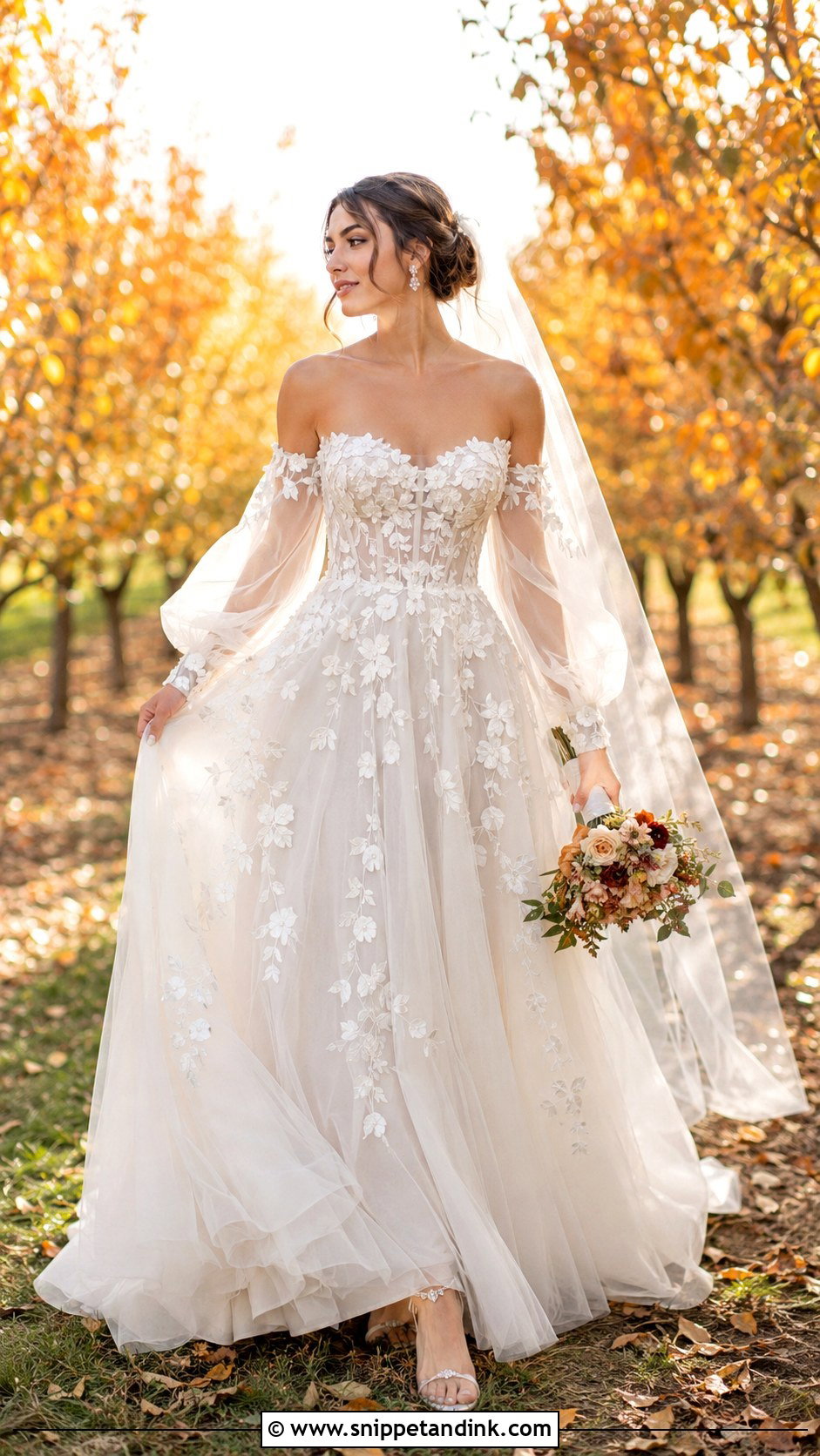 Floral Applique Tulle Autumn Wedding Dress - Snippet and Ink - 20 Autumn Wedding Dress the Bride Ideas