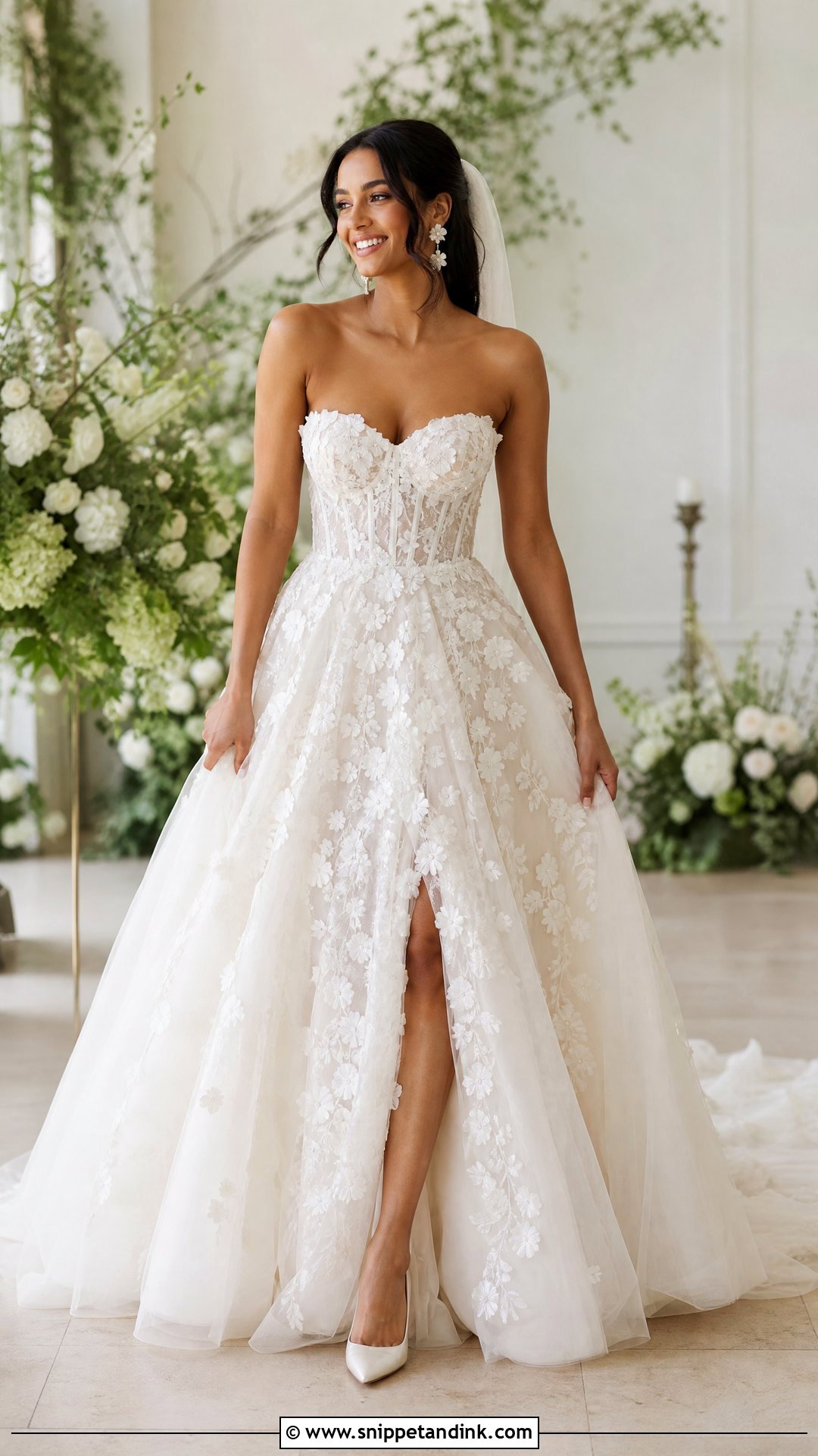 Floral Applique Tulle Ball Gown Wedding Dress - Snippet and Ink - 20 Tulle Ball Gown Wedding Dress Ideas